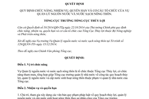 Quyết định 10/QĐ-TCTL-VP 2015 chức năng nhiệm vụ quyền hạn và cơ cấu Vụ Quản lý nguồn nước