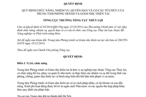 Quyết định 16/QĐ-TCTL-VP 2015 chức năng nhiệm vụ tổ chức Trung tâm Phòng tránh thiên tai