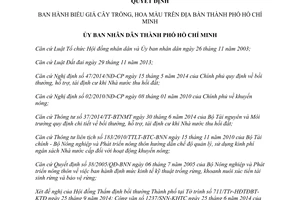 Quyết định 02/2015/QĐ-UBND Biểu giá cây trồng hoa màu Thành phố Hồ Chí Minh