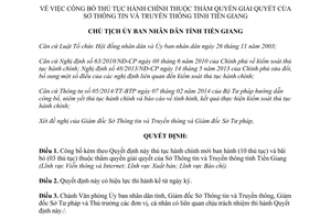Quyết định 344/QĐ-UBND thủ tục hành chính sở thông tin truyền thông Tiền Giang 2015