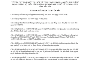 Quyết định 02/2015/QĐ-UBND thu nộp tỷ lệ (%) phân chia phí đường bộ xe mô tô tỉnh Yên Bái