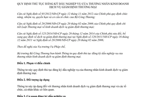 Thông tư 01/2015/TT-BCT thủ tục đăng ký dấu nghiệp vụ kinh doanh dịch vụ giám định thương mại