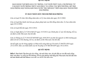 Quyết định 58/2015/QĐ-UBND giá cây trồng vật nuôi thủy sản bồi thường giải phóng mặt bằng Hải Phòng