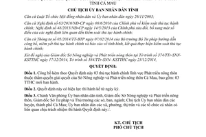 Quyết định 35/QĐ-UBND thủ tục hành chính thẩm quyền sở nông nghiệp phát triển nông thôn Cà Mau 2015