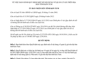 Quyết định 01/2015/QĐ-UBND quy định về quản lý giá trên địa bàn tỉnh Kon Tum