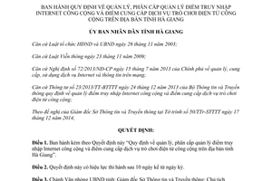 Quyết định 01/2015/QĐ-UBND quản lý điểm truy nhập Internet và dịch vụ trò chơi điện tử  Hà Giang