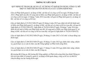 Thông tư liên tịch 01/2015/TTLT-BCA-BNNPTNT trang bị quản lý vũ khí quân dụng hỗ trợ Kiểm ngư