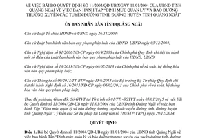 Quyết định 01/2015/QĐ-UBND bãi bỏ 11/2004/QĐ-UB Định mức bảo dưỡng đường tỉnh huyện Quảng Ngãi