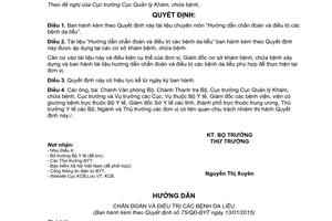 Quyết định số 75/QĐ-BYT ban hành tài liệu chuyên môn hướng dẫn chẩn đoán điều trị các bệnh da liễu 2015