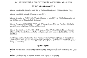 Quyết định 02/2015/QĐ-UBND Quy trình giải quyết khiếu nại Quận 1 Hồ Chí Minh