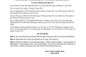 Quyết định 03/2015/QĐ-UBND Quy trình giải quyết tố cáo Quận 1 Hồ Chí Minh
