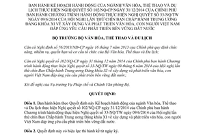 Quyết định 88/QĐ-BVHTTDL 2015 thực hiện 102/NQ-CP 33-NQ/TW văn hóa con người Việt Nam