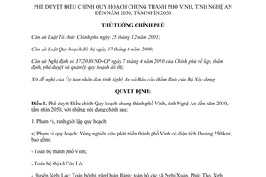 Quyết định 52/QĐ-TTg 2015 Điều chỉnh Quy hoạch chung thành phố Vinh Nghệ An đến 2030 2050