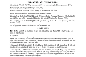 Quyết định 03/2015/QĐ-UBND Đề án phát triển du lịch tỉnh Đồng Tháp giai đoạn 2015 2020