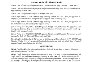 Quyết định 03/2015/QĐ-UBND quản lý tài nguyên nước tỉnh Yên Bái