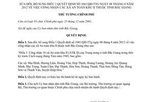 Quyết định 65/QĐ-TTg 2015 sửa đổi 1041/QĐ-TTg công nhận các xã An toàn khu II Bắc Giang