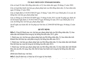 Quyết định 80/QĐ-UBND 2015 công bố Danh mục văn bản quy phạm pháp luật Khánh Hòa
