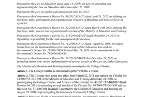 Circular No. 01/2015/TT-BGDĐT promulgating the college Charter