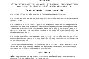 Quyết định 02/2015/QĐ-UBND lệ phí cấp Giấy phép kinh doanh vận tải bằng xe ô tô Bà Rịa Vũng Tàu