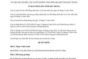 Quyết định 01/2015/QĐ-UBND đặt số hiệu các tuyến đường tỉnh Sóc Trăng