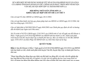 Nghị quyết 105/2015/NQ-HĐND sửa đổi 65/2014/NQ-HĐND chính sách phát triển Sơn La