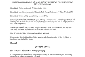 Thông tư 05/2015/TT-BTC hoạt động đăng ký lưu ký bù trừ thanh toán giao dịch chứng khoán