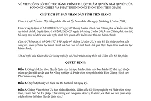 Quyết định 130/QĐ-UBND 2015 thủ tục hành chính thuộc Sở Nông nghiệp Phát triển nông thôn Tiền Giang