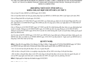 Nghị quyết 104/2015/NQ-HĐND sửa đổi 76/2014/NQ-HĐN phí thuộc thẩm quyền Hội đồng nhân dân Sơn La