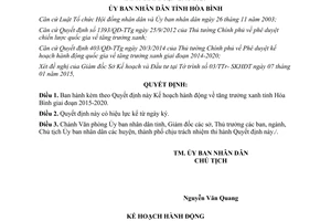 Quyết định số 77/QĐ-UBND Kế hoạch hành động Tăng trưởng xanh Hòa Bình 2015 2020