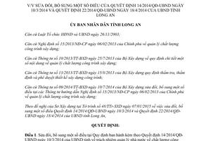Quyết định 04/2015/QĐ-UBND sửa đổi Quyết định 14/2014/QĐ-UBND quản lý xây dựng Long An