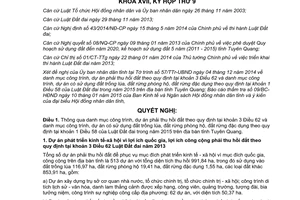 Nghị quyết số 10/NQ-HĐND 2015 danh mục công trình dự án phải thu hồi đất Tuyên Quang