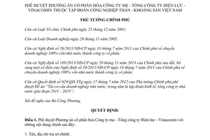 Quyết định 85/QĐ-TTg 2105 cổ phần hóa Điện lực Vinacomin Tập đoàn Công nghiệp Than Khoáng sản