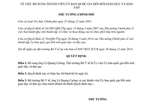 Quyết định 80/QĐ-TTg 2015 bổ sung thành viên Ủy ban quốc gia Đổi mới giáo dục đào tạo