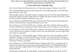 Quyết định 01/2015/QĐ-UBND sửa đổi 27/2013/QĐ-UBND hỗ trợ vật nuôi thuỷ sản thiên tai dịch bệnh Bến Tre