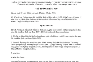 Quyết định 84/QĐ-TTg 2015 ổn định phát triển kinh tế xã hội vùng chuyển dân sông Đà Hòa Bình 2009 2015