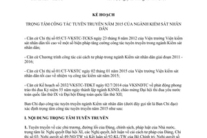Kế hoạch 05/KH-VKSTC trọng tâm công tác tuyên truyền năm 2015 của ngành Kiểm sát nhân dân