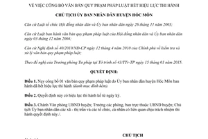 Quyết định 560/QĐ-UBND 2015 văn bản quy phạm pháp luật hết hiệu lực thi hành Hóc Môn Hồ Chí Minh