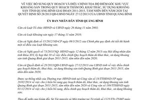 Quyết định 01/2015/QĐ-UBND tọa độ điểm góc quy hoạch thăm dò khai thác khoáng sản Quảng Bình