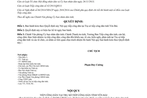 Quyết định 59/QĐ-UBND 2015 Nội quy tiếp công dân tại Trụ sở tiếp công dân tỉnh Yên Bái