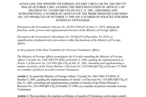 Circular No. 01/2015/TT-BNG annulling Circular No. 2461/2001/TT-BNG