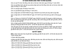 Quyết định 01/2015/QĐ-UBND Bảng giá đất 2015 2019 Tuyên Quang