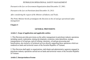 Decision No. 04/2015/QD-TTg petroleum operational safety management
