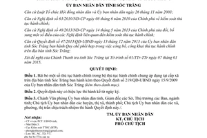 Quyết định 180/QĐ-UBND thủ tục hành chính chung áp dụng tại cấp xã Sóc Trăng 2015