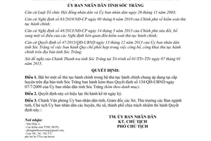 Quyết định 178/QĐ-UBND thủ tục hành chính chung áp dụng tại cấp huyện Sóc Trăng 2015