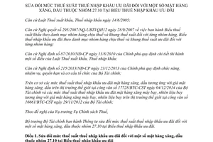 Thông tư số 06/2015/TT-BTC sửa đổi mức thuế suất nhập khẩu ưu đãi mặt hàng xăng dầu nhóm 27.10