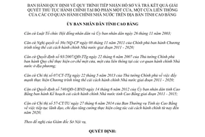 Quyết định 02/2015/QĐ-UBND tiếp nhận hồ sơ trả kết quả giải quyết thủ tục hành chính Cao Bằng