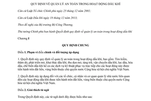 Quyết định 04/2015/QĐ-TTg quản lý an toàn trong hoạt động dầu khí
