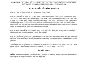 Quyết định 06/2015/QĐ-UBND trình tự thủ tục thực hiện dự án đầu tư trực tiếp có sử dụng đất Nghệ An