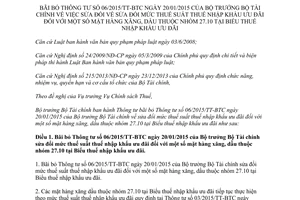 Thông tư 07/2015/TT-BTC bãi bỏ 06/2015/TT-BTC sửa đổi mức thuế suất thuế nhập khẩu ưu xăng dầu