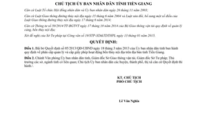 Quyết định 179/QĐ-UBND 2015 bãi bỏ Quyết định 05/2013/QĐ-UBND Tiền Giang